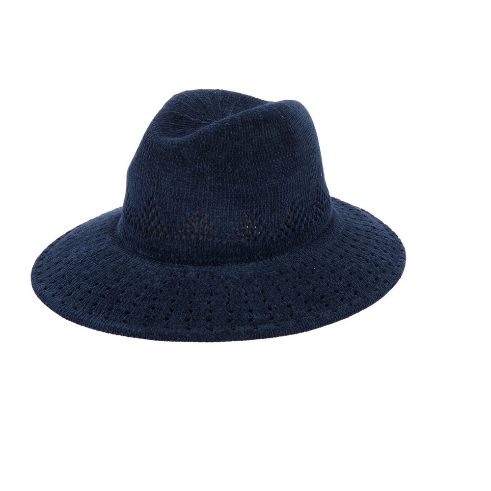 NWT Four Buttons by San Diego Hat Company Navy Blue Knit Fedora Hat